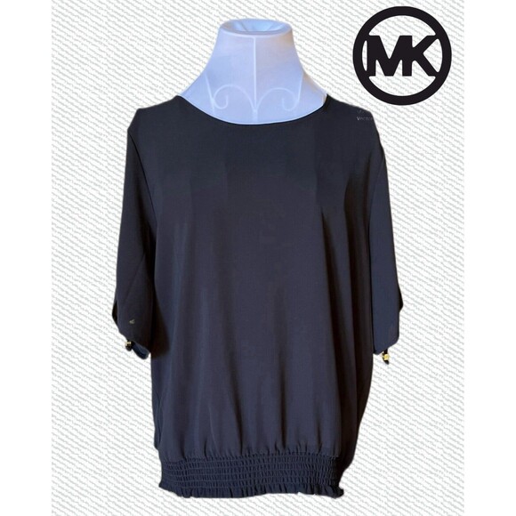 Women’s ”MICHAEL KORS” Elastic Waist Tie Sleeve Top/Blouse Black Size L - Picture 1 of 7